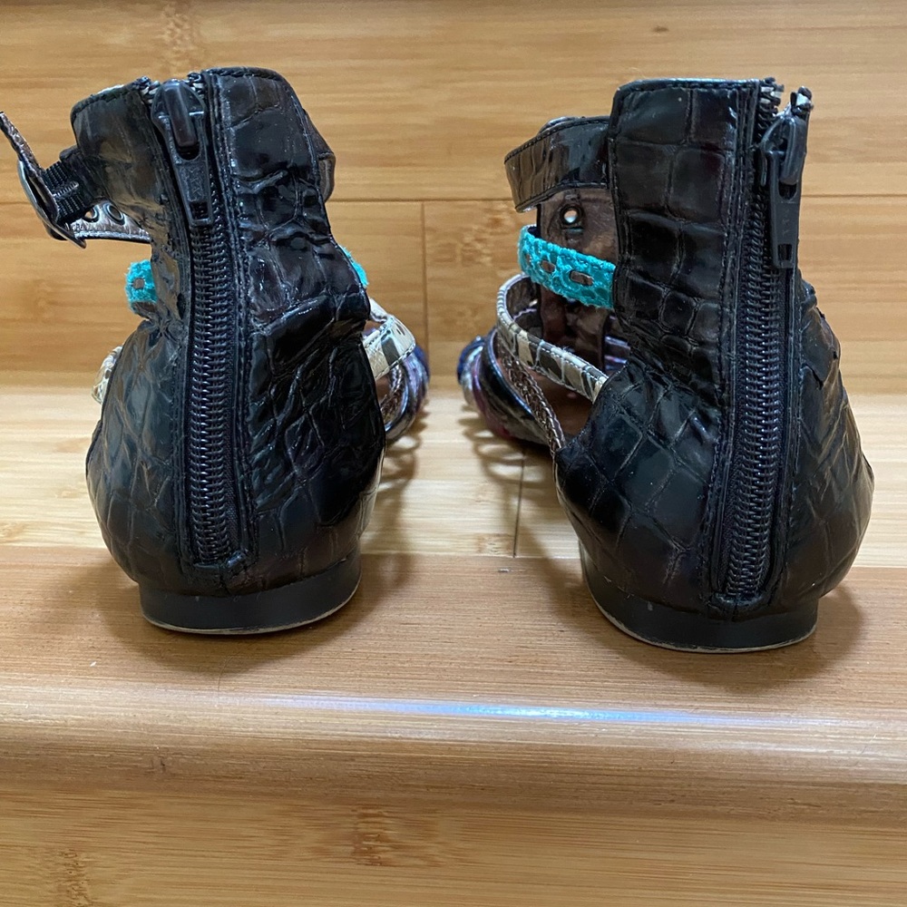 Aldo Black Multi-Striped Gladiator Sandals with Turquoise Accents - Picture 4 of 5